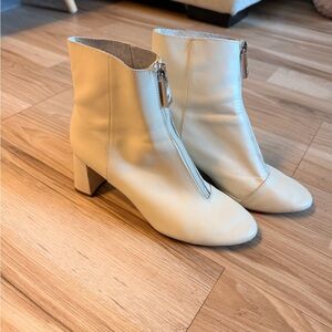 Zara Cream Front-Zip Block Heel Ankle Boots